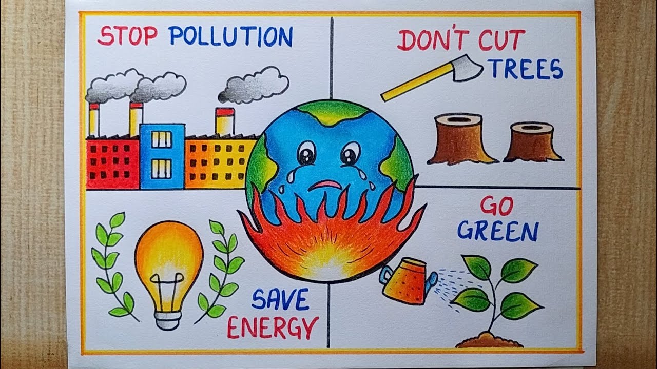 Stop Global Warming Poster drawing easy| Earth day drawing| Save Environment drawing|Climate change