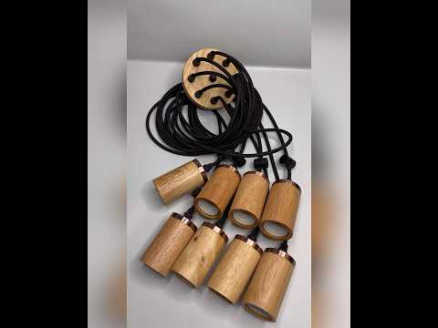 Люстра-паук в скандинавском стиле на 8 ламп с деревянным патроном с накладкой античная медь