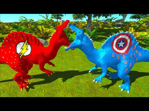 FLASH SPINOSAURUS vs CATAIN AMERICA SPINOSAURUS DEATH RUN - Animal Revolt Battle Simulator