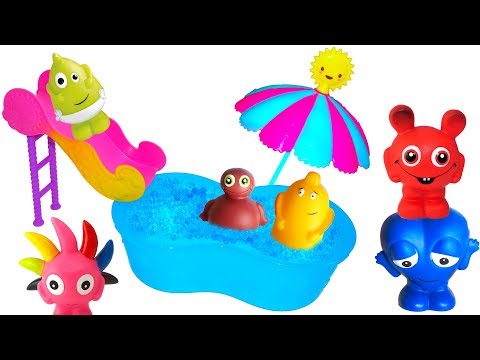 Babblarna lär sig färger med roliga slime bollar och badar skumbad - Lek och lär med Babblarna