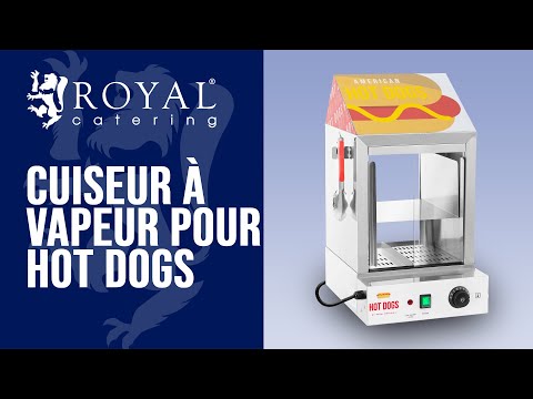 Cuiseur à Vapeur Hot Dogs Royal Catering 300 Saucisses + 100 Pains - 2400W, Inox, Verre, Pro, 30-110°C Réglable