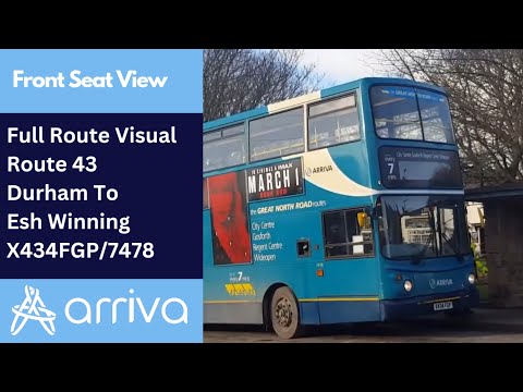 Full Route Visual | Arriva North East Bus Route 43 - Durham To Esh Winning | X434FGP/7478