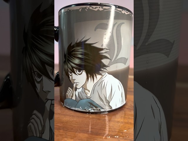 Vídeo relacionado con YINGD Death Note Ryuk - Tazas personalizadas minimalistas de cerámica blanca pura de 330 ml, patrón térmico degradado, taza de oficina en casa, gran capacidad