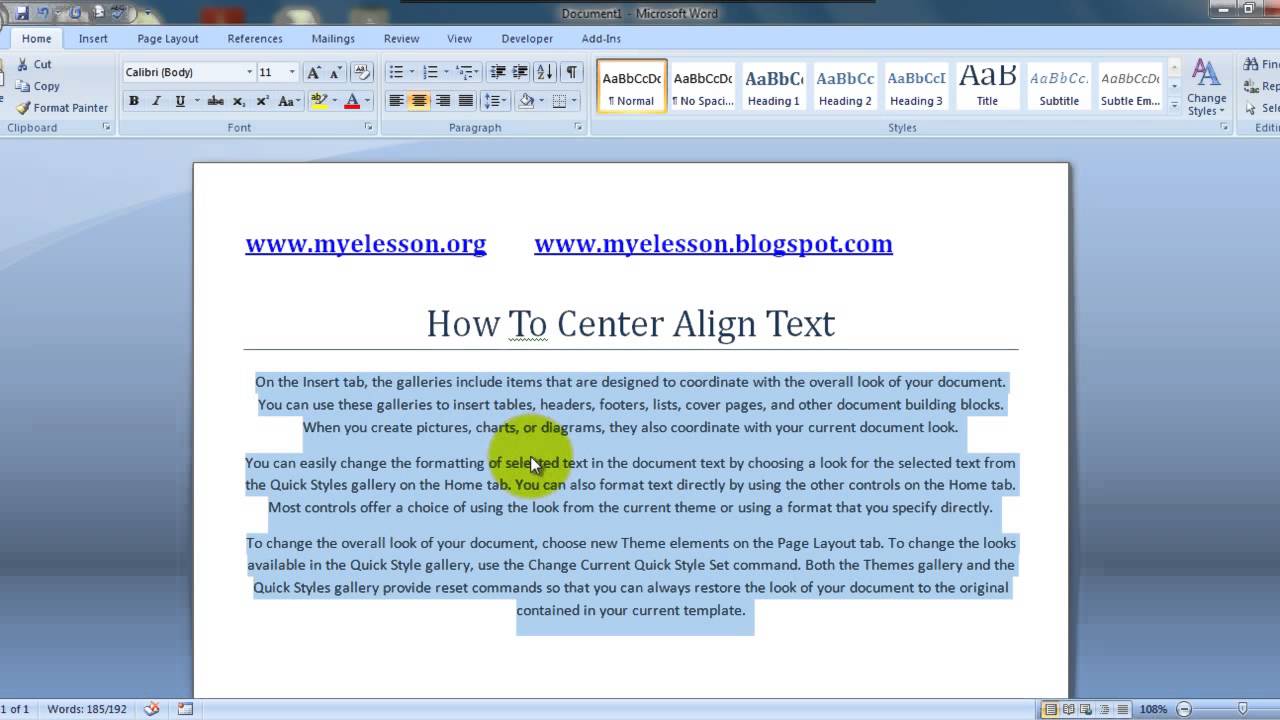Learn MS Word: Use Center Align to Format Text