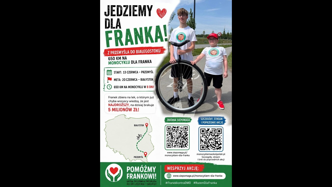 Monocyklem dla Franka - Przemyśl Białystok - akcja harytatywna 650 km !