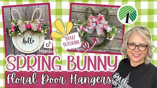 🌸🌿🐰 ~ 2 Spring Bunny Floral Door Hangers || Bow Tutorial || TikTok Inspired || Cute Whimsical Crafts