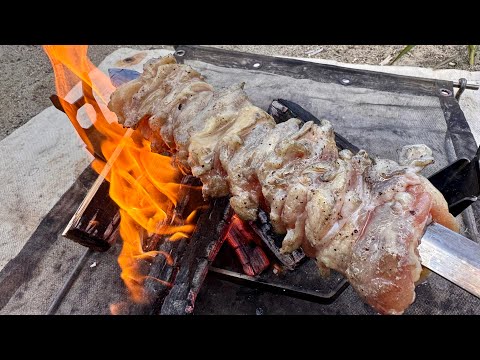 焚き火でクソデカ焼き鳥を上手に焼いてハイボールをキメるだけの動画