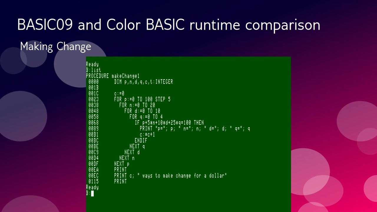 BASIC09 vs. Color BASIC: making change
