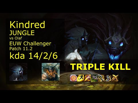 Kindred Jungle vs Olaf - EUW Challenger 14/2/6 Patch 11.2 Gameplay