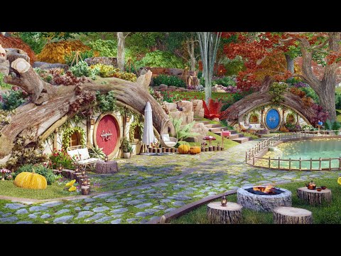 Cozy Hobbit Village Ambience 🌿 Autumn in the Shire | Fire Crackling, Gentle Breeze & Nature Sounds