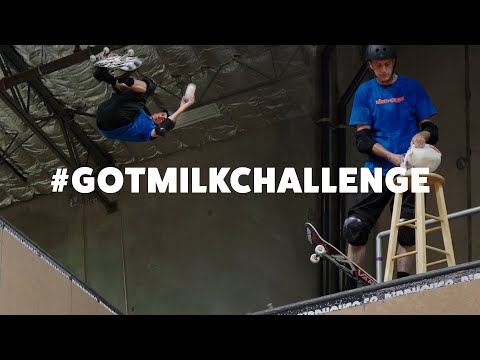 Tony Hawk Lands A 540 On A Skateboard All The While Holding A Glass Of Milk