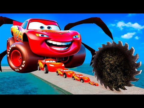 Big & Small:Lighting Mcqueen and pixar cars truck vs MONSTER TRAINS in BeamNG.drive