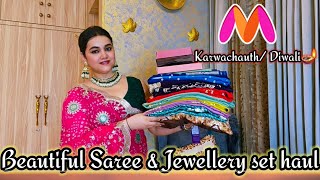 MYNTRA Karwachauth/Diwali 🪔 special Saree/Jewellery set haul @PoojaRikichoyal 