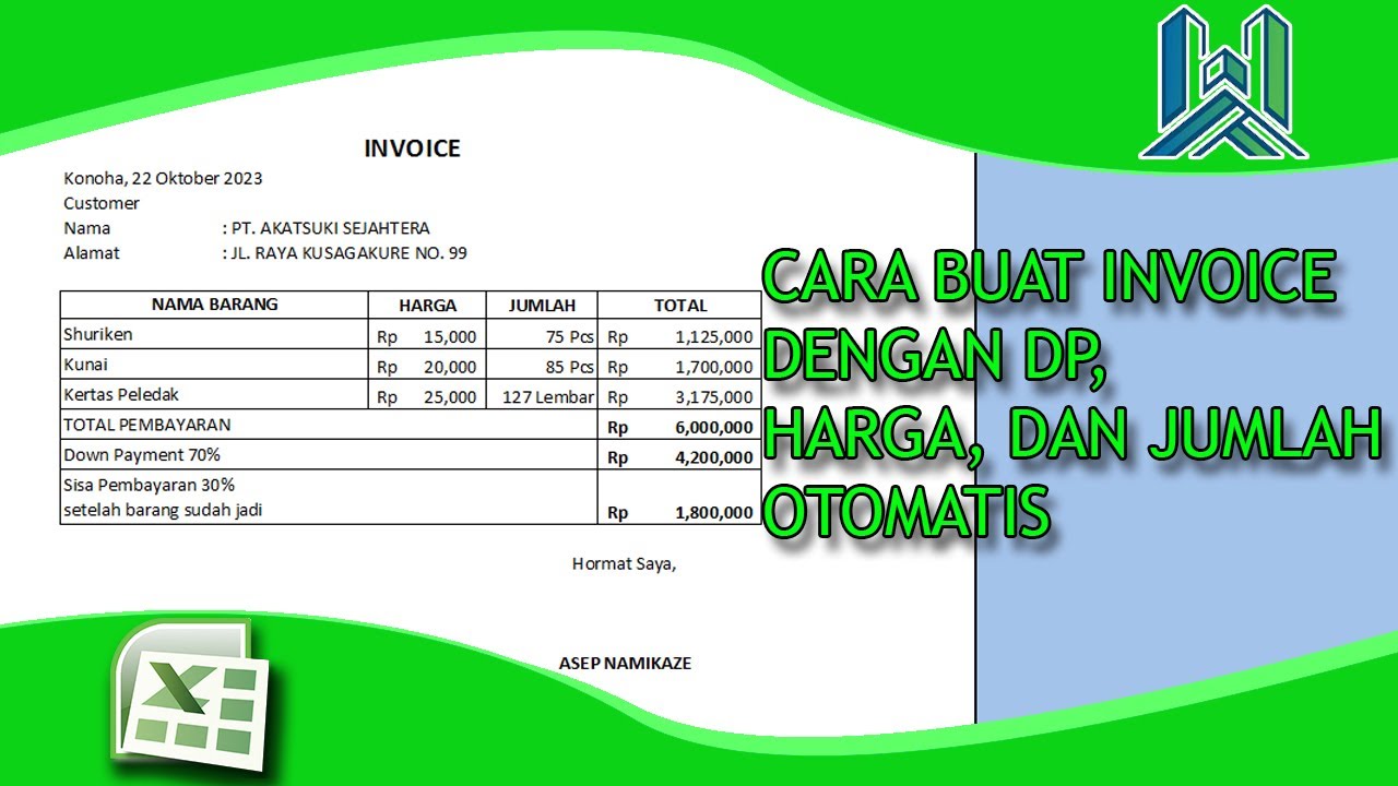 Cara buat INVOICE dengan DP, Harga, dan Jumlah OTOMATIS