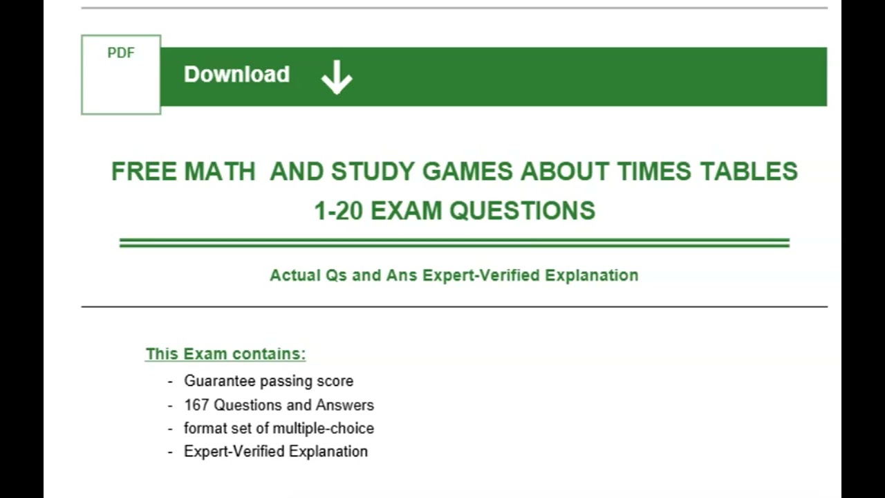 PDF DownloadFREE MATH AND STUDY GAMES ABOUT TIMES TABLES1-20 EXAM