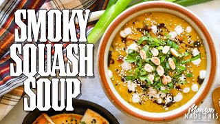 Smoky Grilled Squash Soup with Chickpeas (Vegan + GF) Vegan BBQ Recipe #onetakewednesday