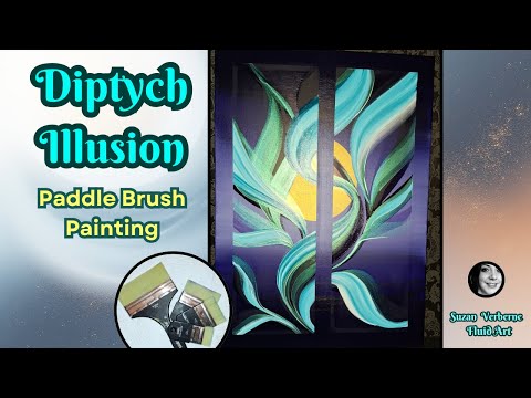 Paddle Brush Painting - Diptych Illusion with a killer Violet and Interference paint #fluidart