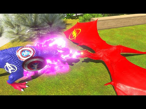 CAPTAIN AMERICA T-REX VS FLASH DRAGON DEATH RUN - Animal Revolt Battle Simulator