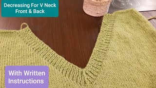 V- Shape Neck Knitting | Decreasing V Neck & Shoulder in All Size Sweaters | Easy Method For Shaping