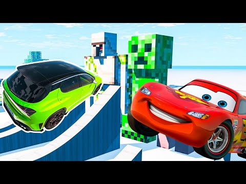 Big & Small Lighting McQueen vs Tow Mater Cars in Minecraft - BeamNG.Drive