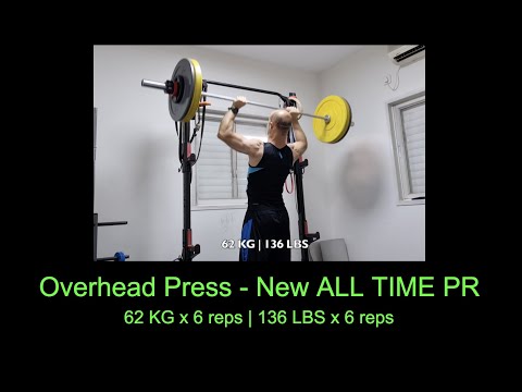 62kg / 136lbs Overhead Barbell Press | Military Press - 62 KG x 6 reps | 136 LBS x 6 reps - NEW PR