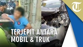 Viral Video Pria Terjepit di Antara Mobil dan Truk saat Kecelakaan