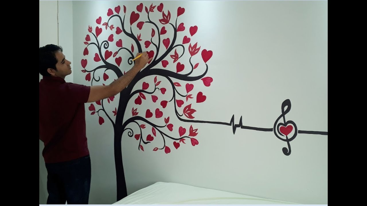 pintura decorativa - Pintando arvore de corações (quarto) / wall decoration ideas
