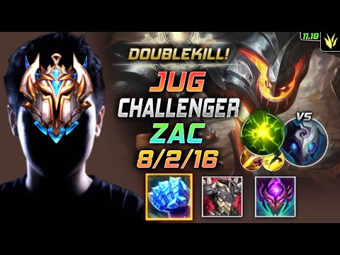 Challenger Zac Jungle vs Kindred - 챌린저 장인 정글 자크 템트리 룬 서리불꽃 여진 ザック Зак 生化魔人 札克 - LOL KR 11.19