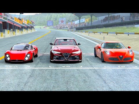 Alfa Romeo Giulia GTAm vs Alfa Romeo 4C vs Alfa Romeo 33 Stradale at Monza