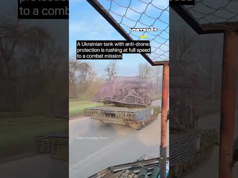 Ukrainian Tank With Anti-Drone Protection Is Rushing to a Combat Mission #warinukraine