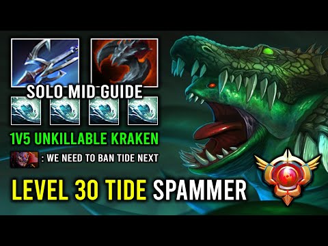 NEW LEVEL 30 Tide Spammer 1v5 Solo Mid Kraken Brutal Hit Like a Truck Tidehunter 7.33d Dota 2