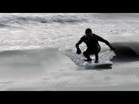 SURFING FROZEN SLUSHY WAVES in NEW JERSEY