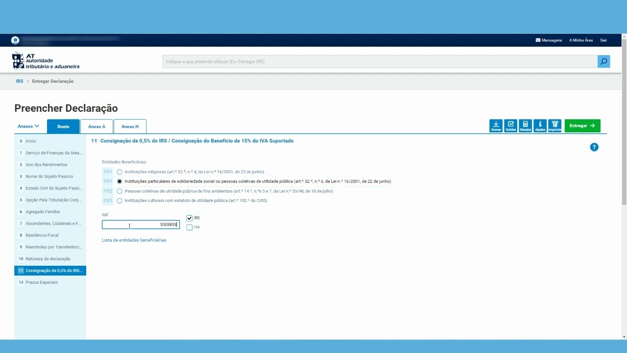 Consignação IRS - Declaração Manual