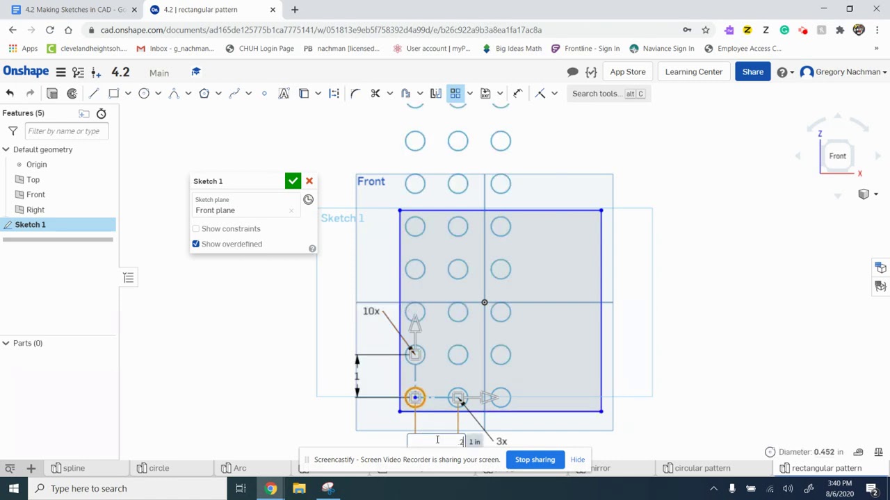 4.3 onshape linear pattern
