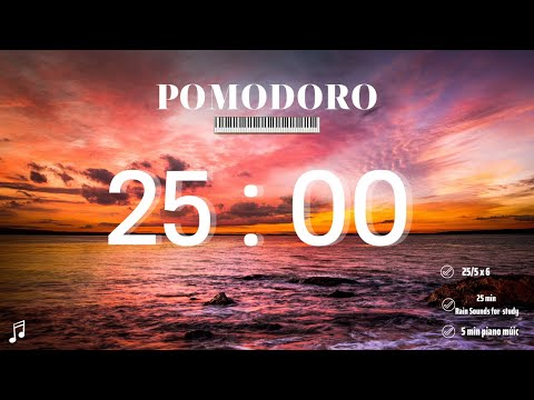 3 Hours POMODORO TECHNIQUE  25/5 x6 | 25 min rain sounds | 5 min piano music | study with me