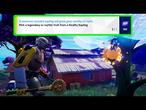 How to EASILY Pick a legendary or mythic fruit from a Reality Sapling | Fortnite Challenge Guide