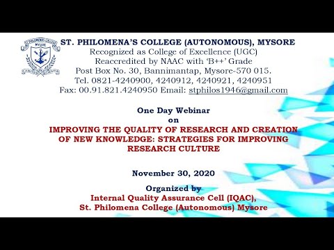 One Day Webinar on IMPROVING THE QUALITY OF RESEARCH AND CREATION OF NEW KNOWLEDGE