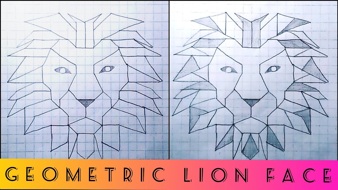 Geometric lion drawing | 🦁 easy Lion face pencil art