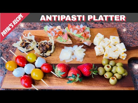 Italian Antipasti Platter Recipe | Bruschetta | Charcuterie Board | Mozzerella Cheese | Antipasto