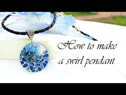 How to make "Blue swirl pendant". Polymer clay tutorial.