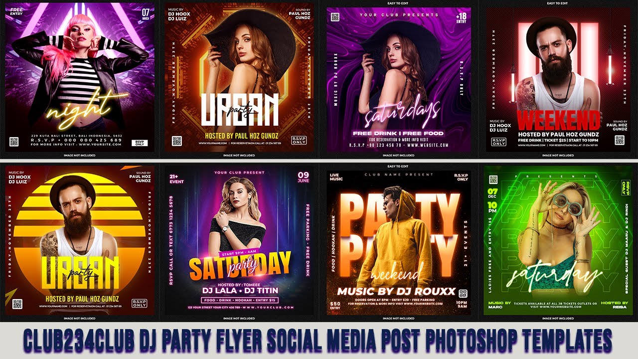 30+ Club Dj Party Flyer Social Media Post  Photoshop Tutorial
