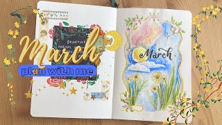 march plan with me 💫 | celestial spring themed 🌼| bujo setup 2025 ✍🏼