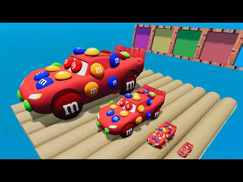 Smallest to the Biggest M&M's vs Slide Color with Portal Trap - Cars vs Deep Water - BeamNG #80