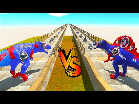 CAPTAIN AMERICA T-REX vs SPINOSAURUS RACE BATTLE COMPETITION - Animal Revolt Battle Simulator ARBS