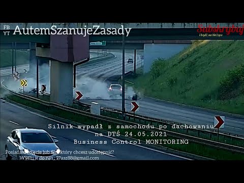 Silnik wypadł z samochodu po dachowaniu na DTŚ 24.05.2021 Business Control MONITORING