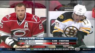 Tim Gleason vs Milan Lucic fight 28 Jan 2013 Carolina Hurricanes vs Boston Bruins NHL Hockey