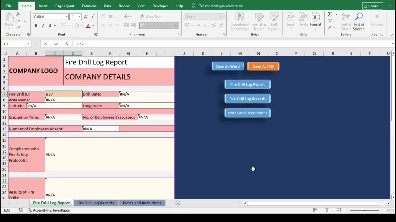 Fire Drill Log Template
