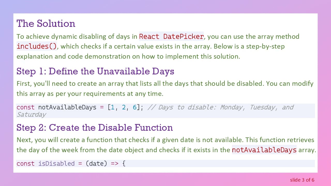 How to Dynamically Disable Days in React DatePicker