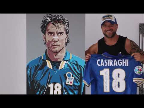 PIERLUIGI CASIRAGHI painting by Eugene Horan ITALIA EURO 96 calcio Monza Juventus Lazio Chelsea