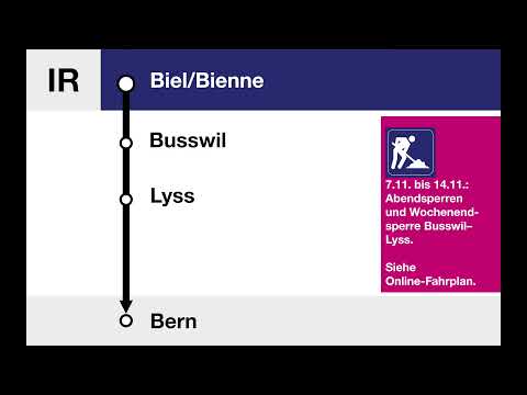 BLS Ansage – Begrüssung IR65 Biel/Bienne – Bern (mit Busswil - Seltenheit!)